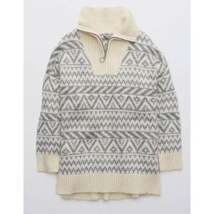 Aerie Fairisle Quarter Zip Sweater